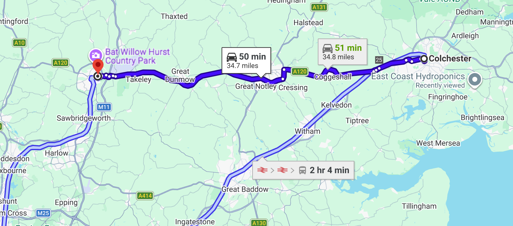 Colchester to Dr Blooms Bishops Stortford