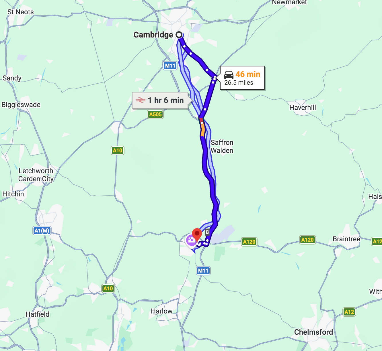 Cambridge to Dr Blooms Bishops Strortford