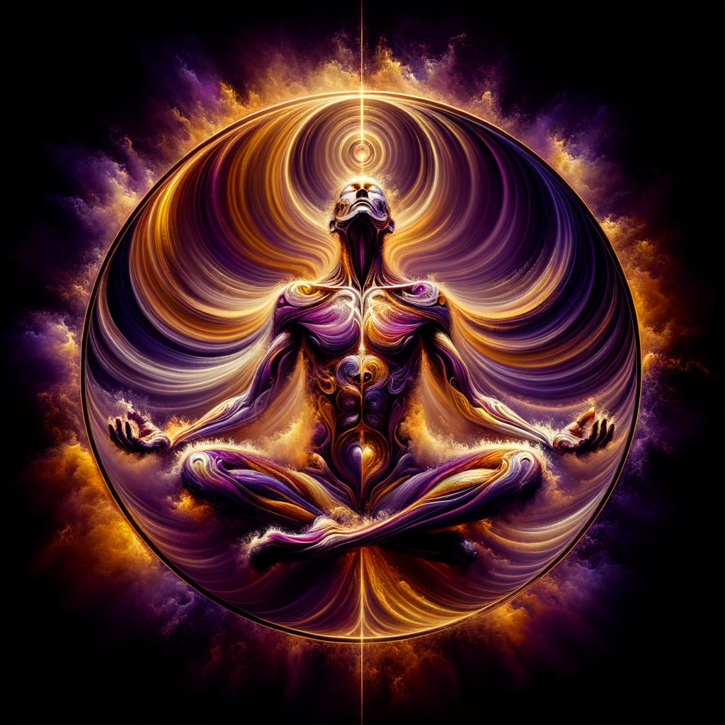 A figure in meditation within golden light