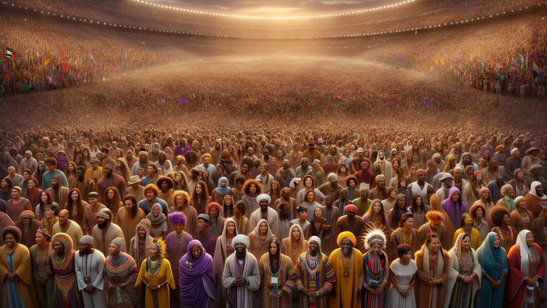 A vast gathering of people from many nations, cultures and faiths