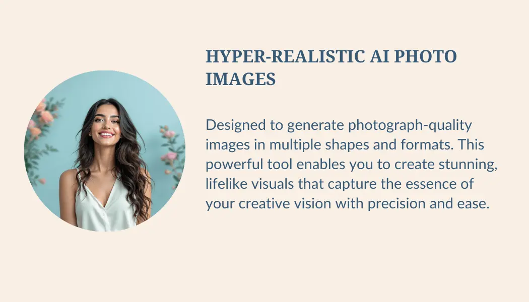 A photograph of a long dark haired womean for the hyper realistic ai photo button.