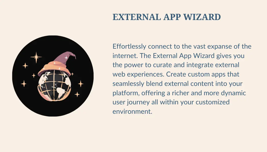 A globe with a wizard hat on for the external app icon.