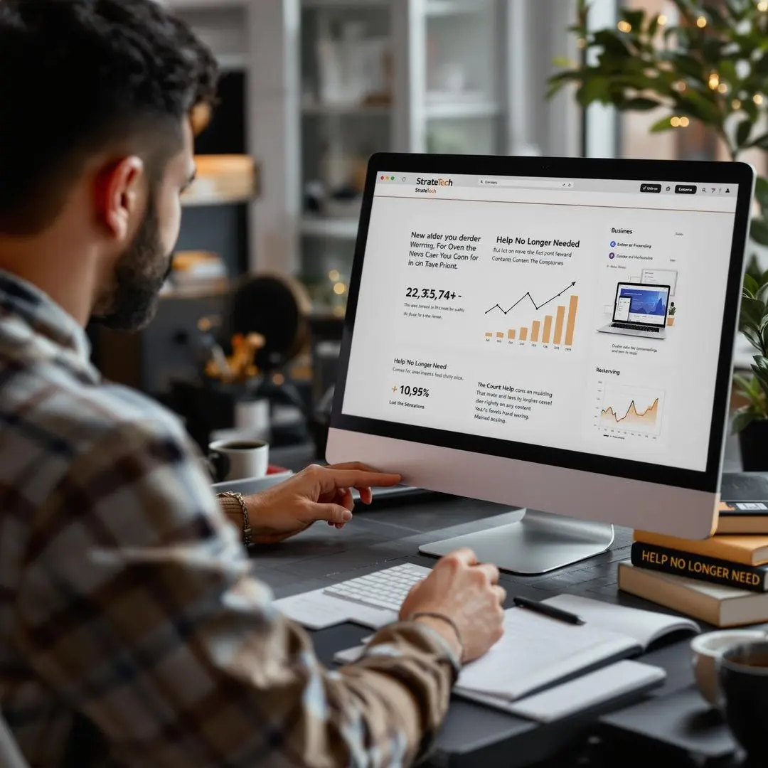 StrateTech Marketing Group managed web presence implementation office environment displaying structured website dashboard and secure hosting infrastructure for local business owners.