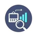 Magnifying glass icon over bar chart representing visible and coachable leadership behavior