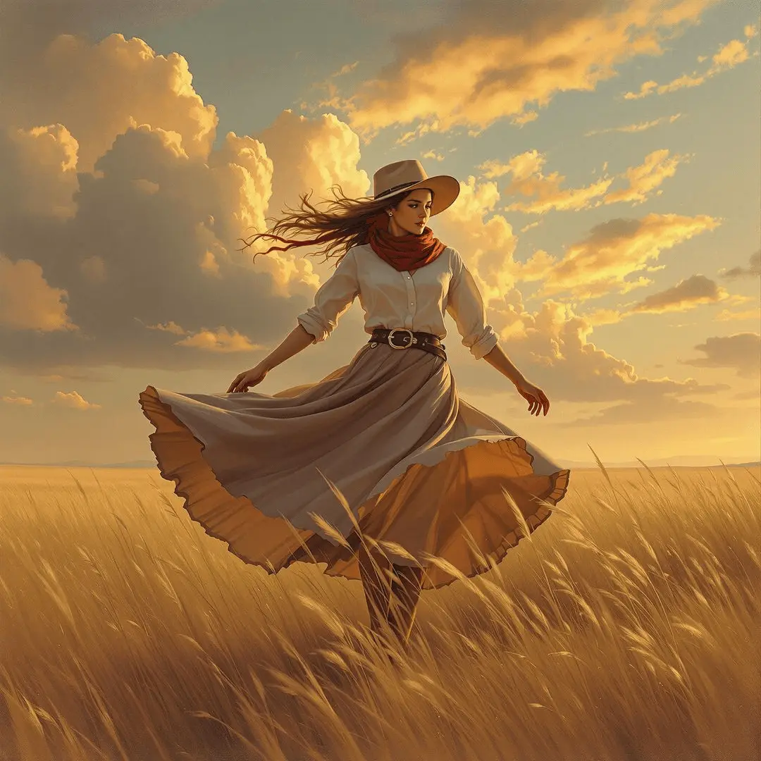 Girl with skirt in grassy area