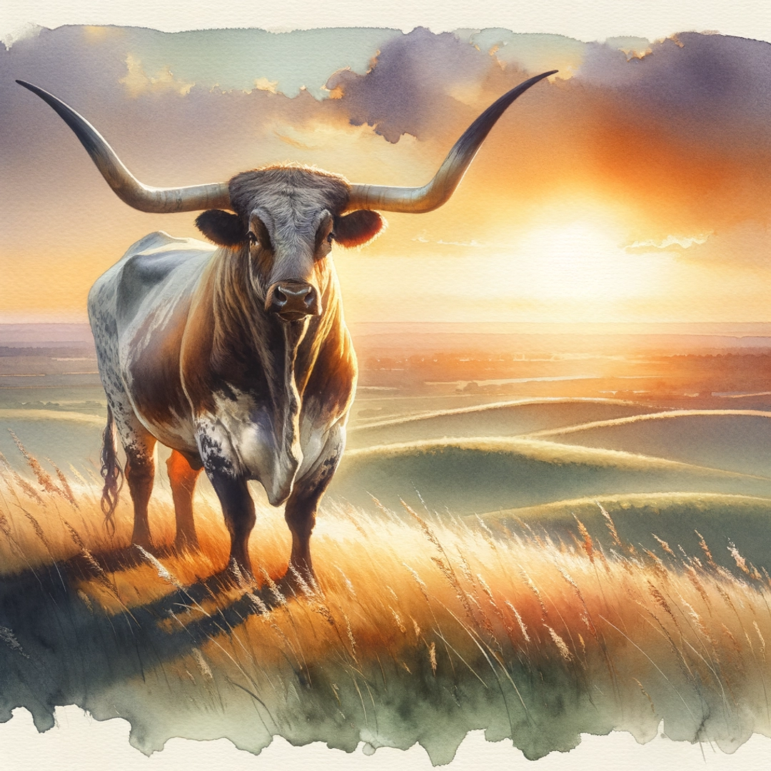 Long horn bull on the plain
