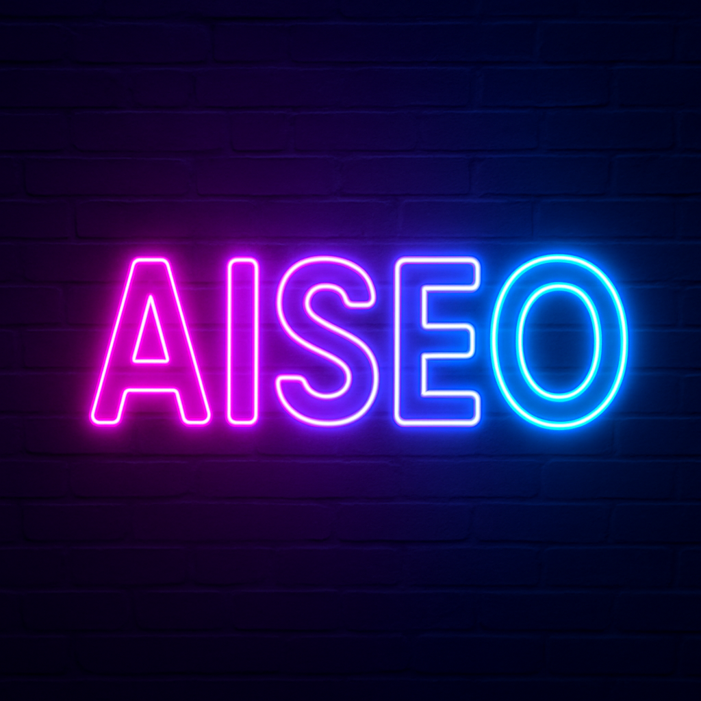 Neon-style AISEO text on dark background, representing AI-powered SEO strategies that optimize content for Google AI Overviews, ChatGPT, Perplexity, and structured data discovery. Visual used for Tenacious Sales’ AI SEO service branding.