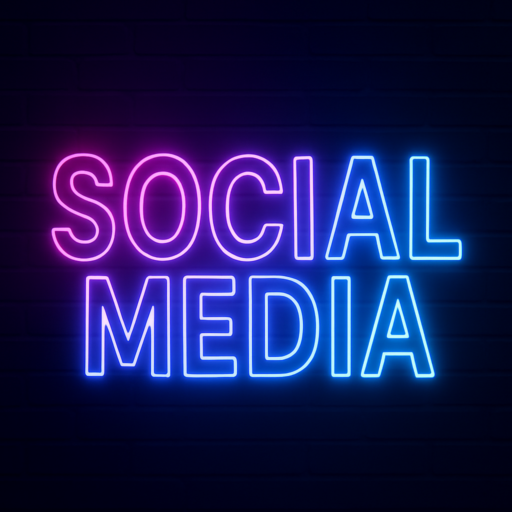 Neon sign reading SOCIAL MEDIA – representing Tenacious Marketing’s strategy-driven social media management services for Instagram, TikTok, and Facebook.