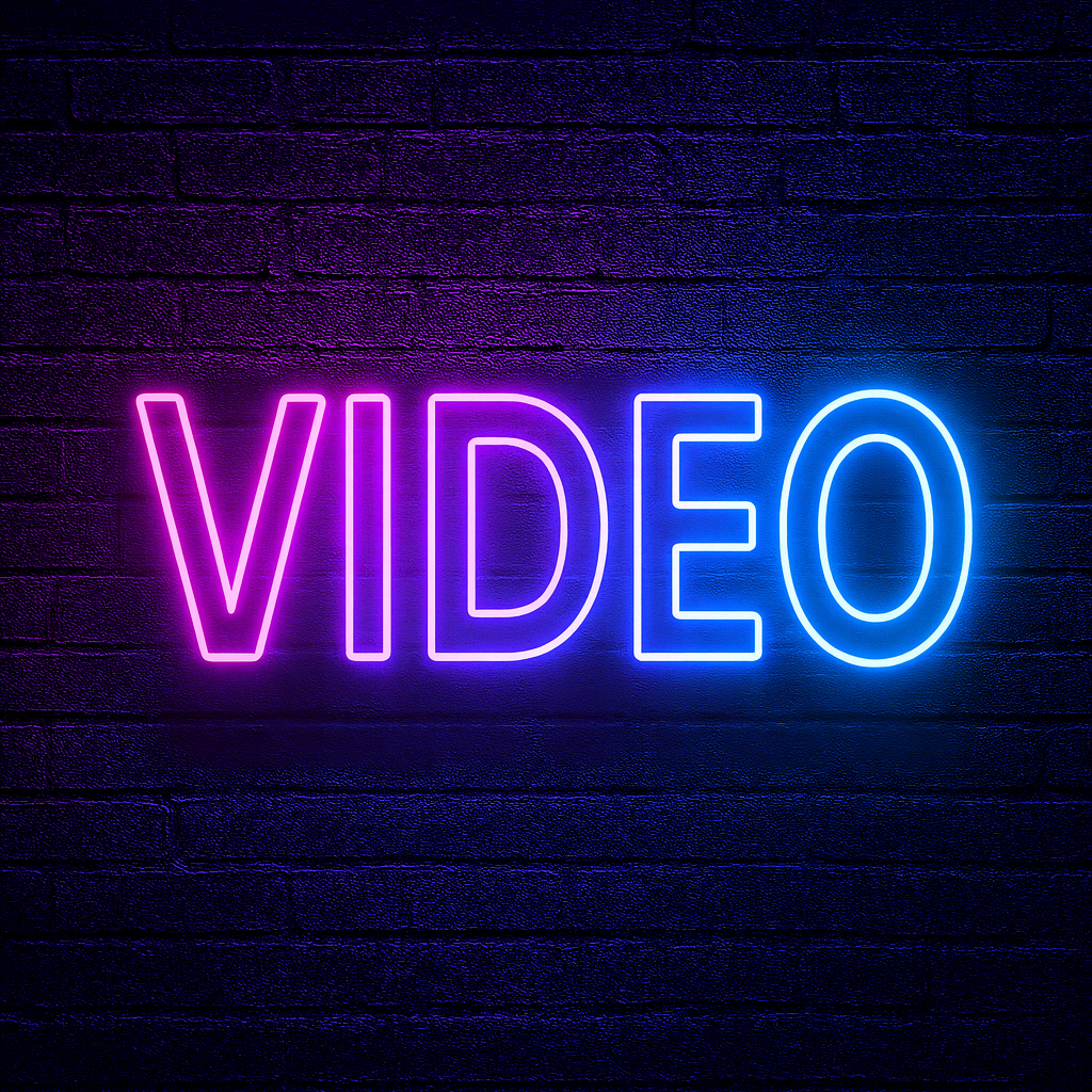 Neon sign reading VIDEO – representing Tenacious Marketing’s AI-optimised video production services for LinkedIn, Instagram, TikTok, and YouTube.