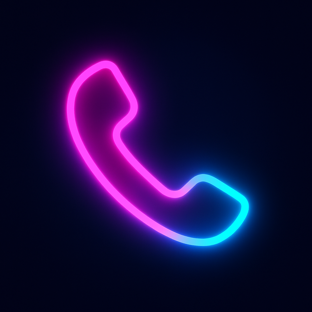 Neon pink and blue phone icon representing contact or customer support at Tenacious Sales