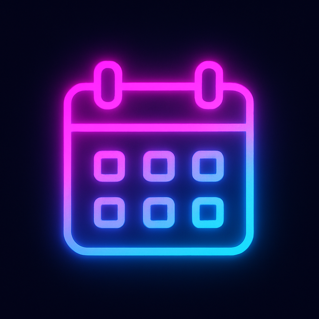 Neon pink and blue calendar icon symbolizing booking or scheduling a call with Tenacious Sales