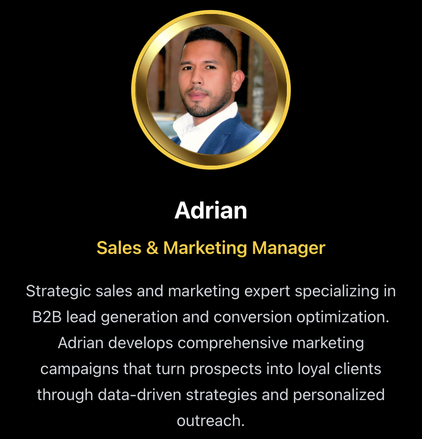 Adrian – Sales and Marketing Manager at Tenacious Marketing, B2B lead generation and conversion optimisation expert creating data-driven strategies and personalised outreach campaigns to convert prospects into loyal clients.