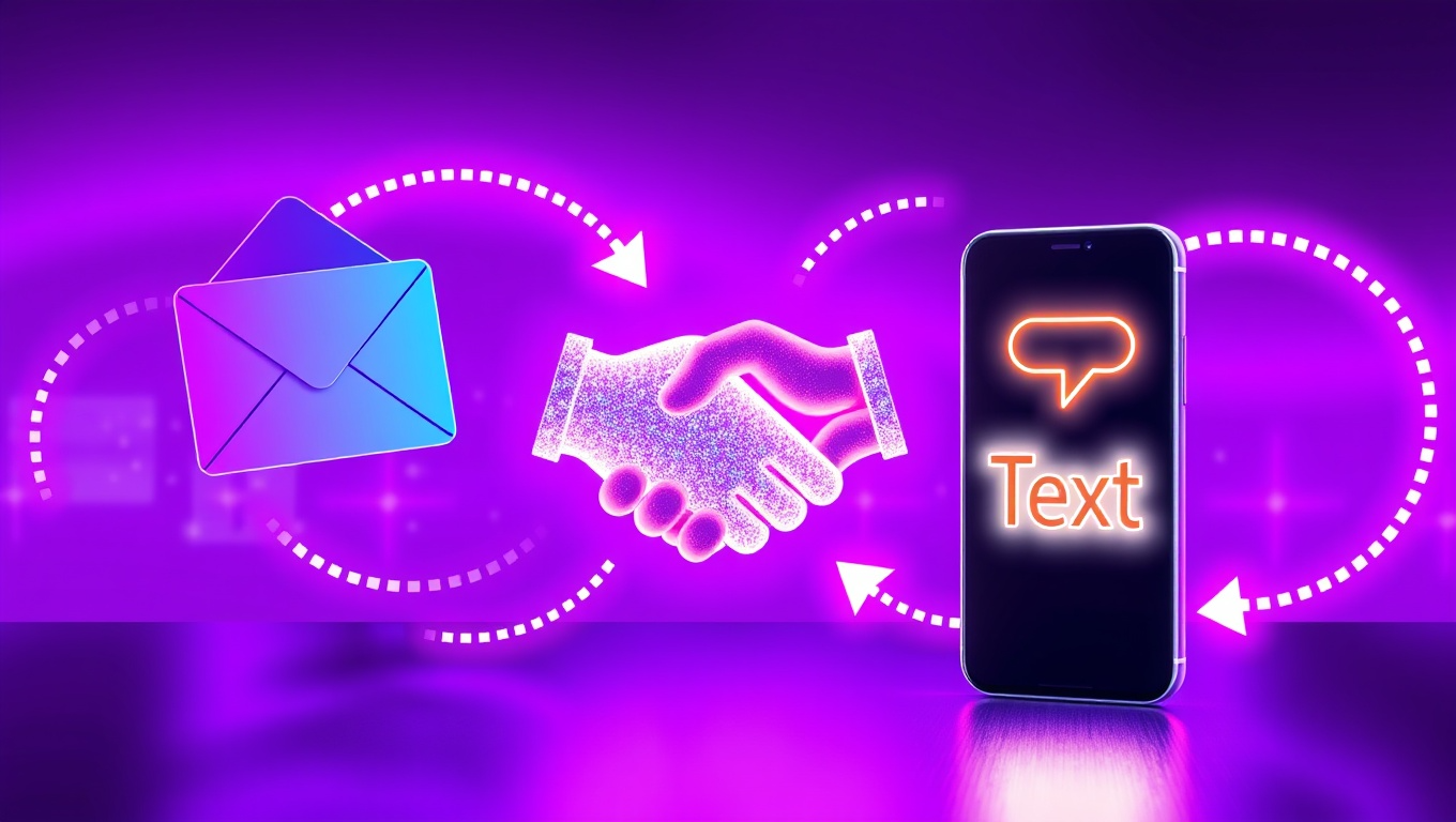 Automated email and SMS series that nurture leads into customers—envelope, phone and handshake illustrate conversion