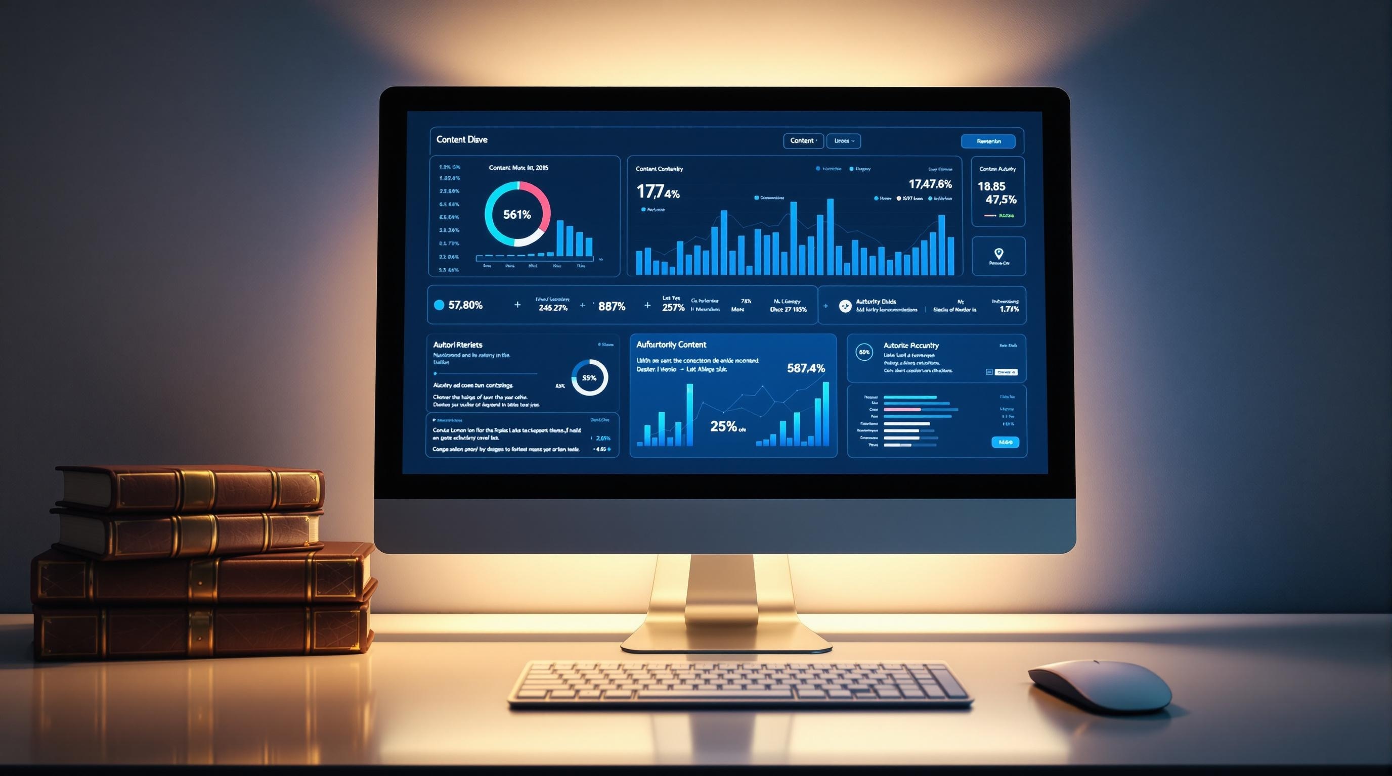Content marketing that builds authority and drives traffic—analytics dashboard on desktop with growth metrics