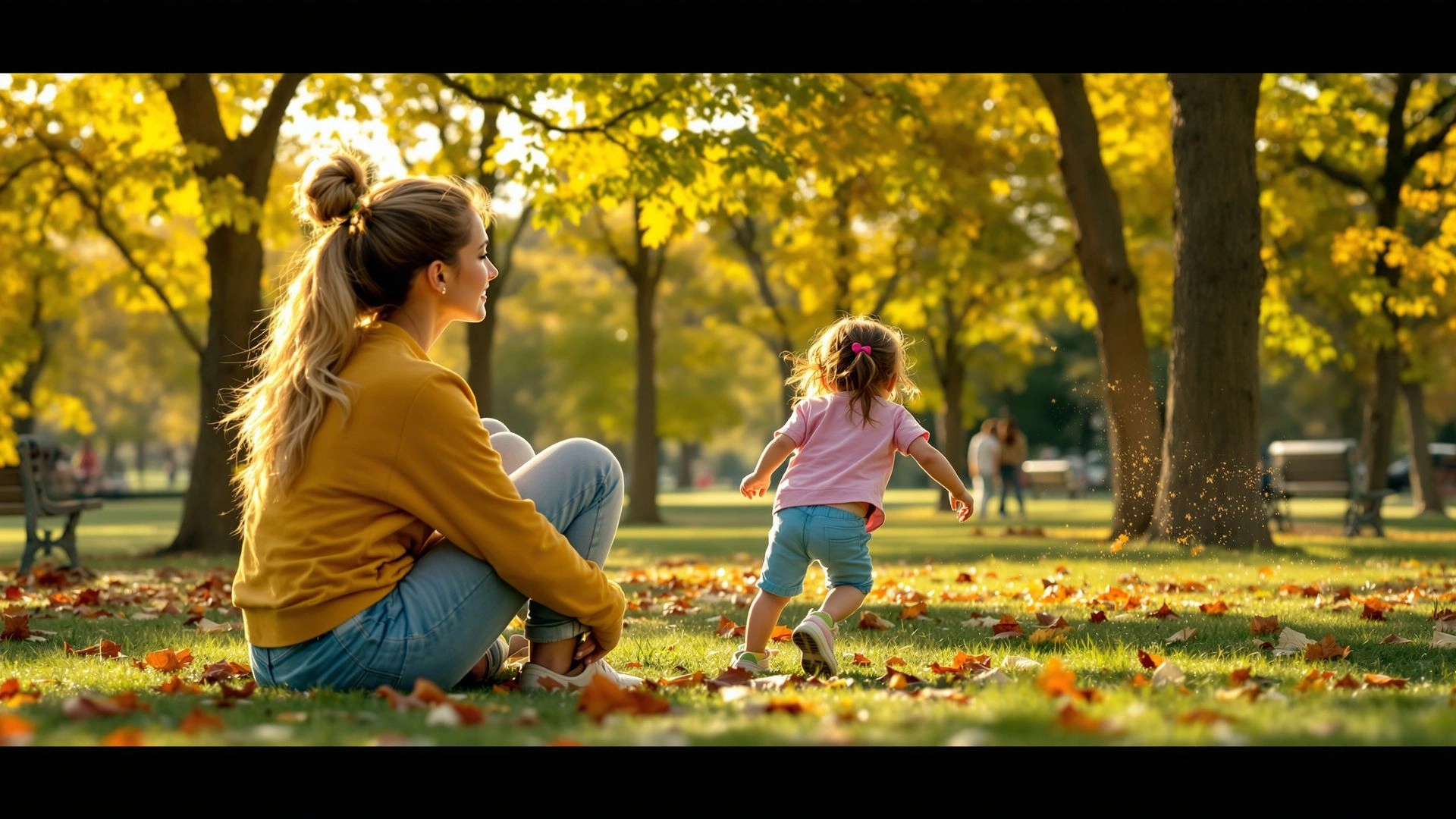 A mom and child playing outside