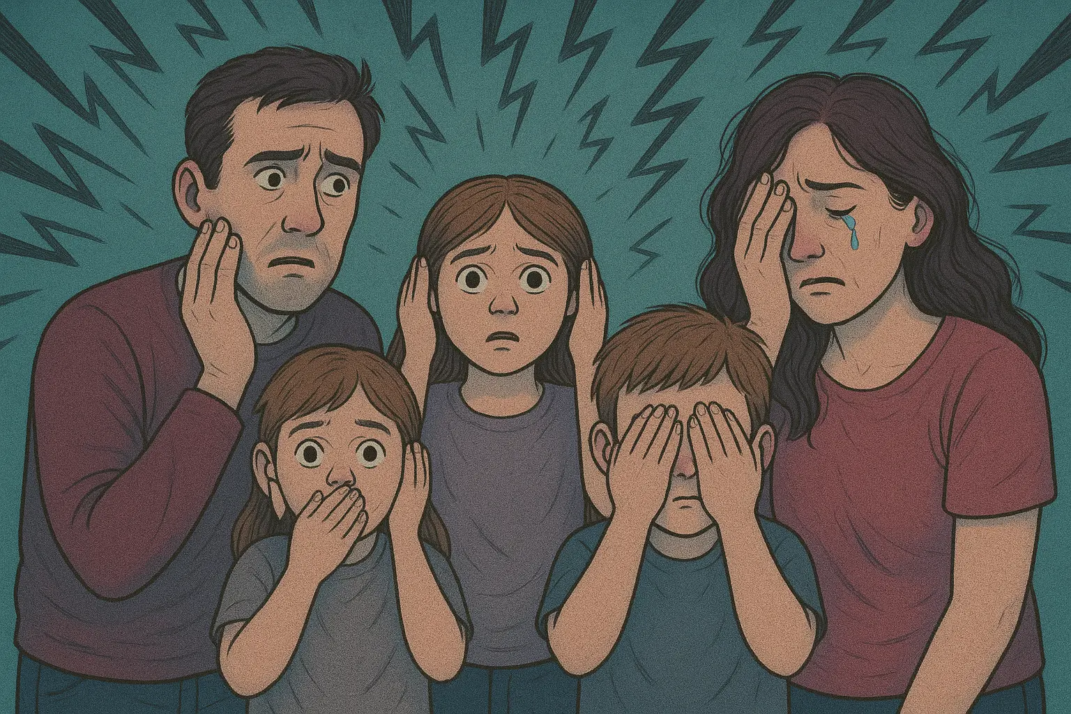 A family worried about surviving life's challenges