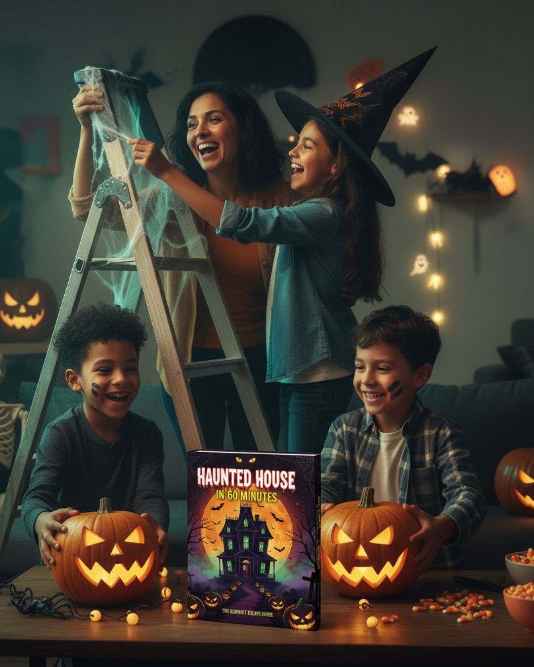 Family enjoying Halloween at home