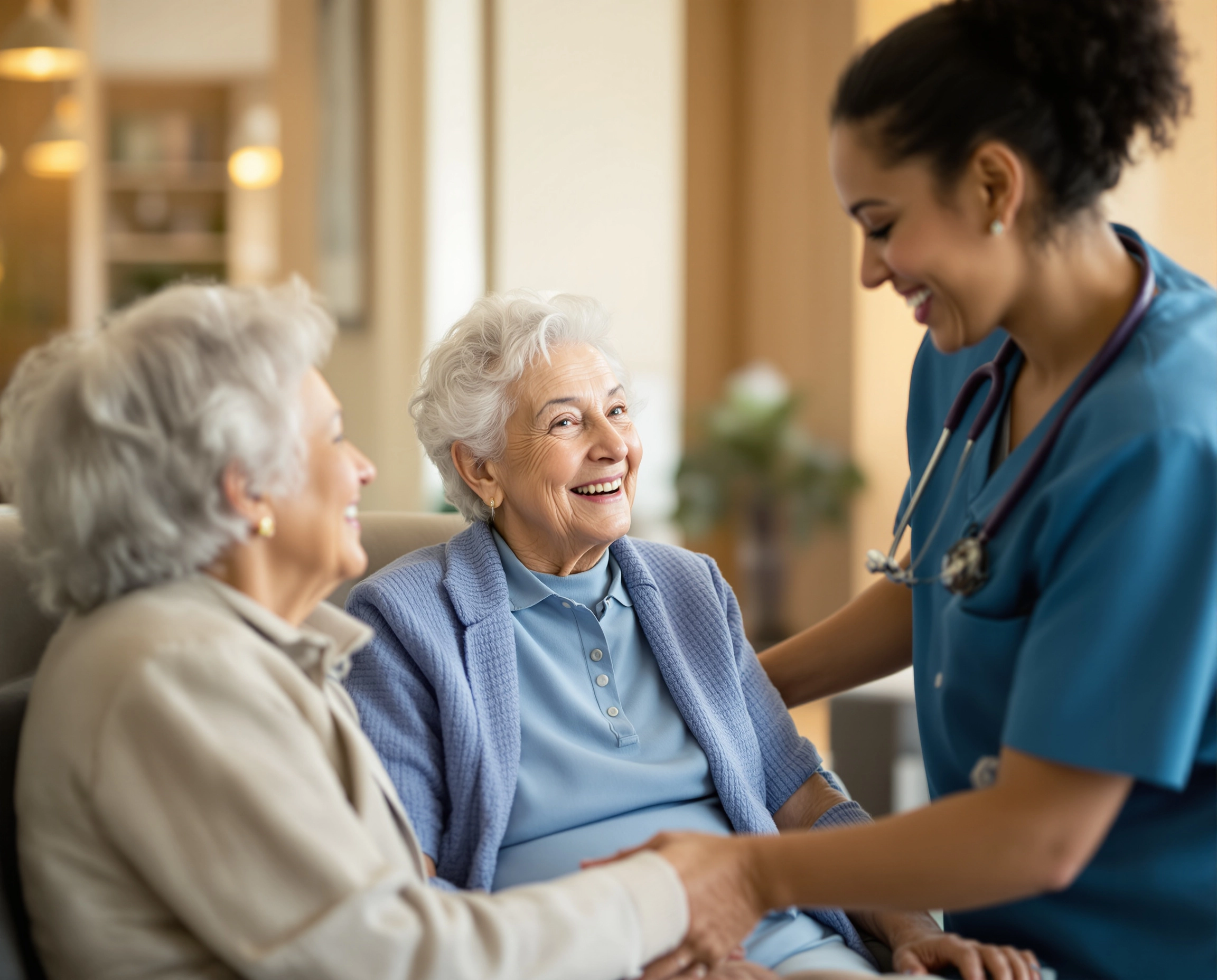 Nurse giving service to the older womens