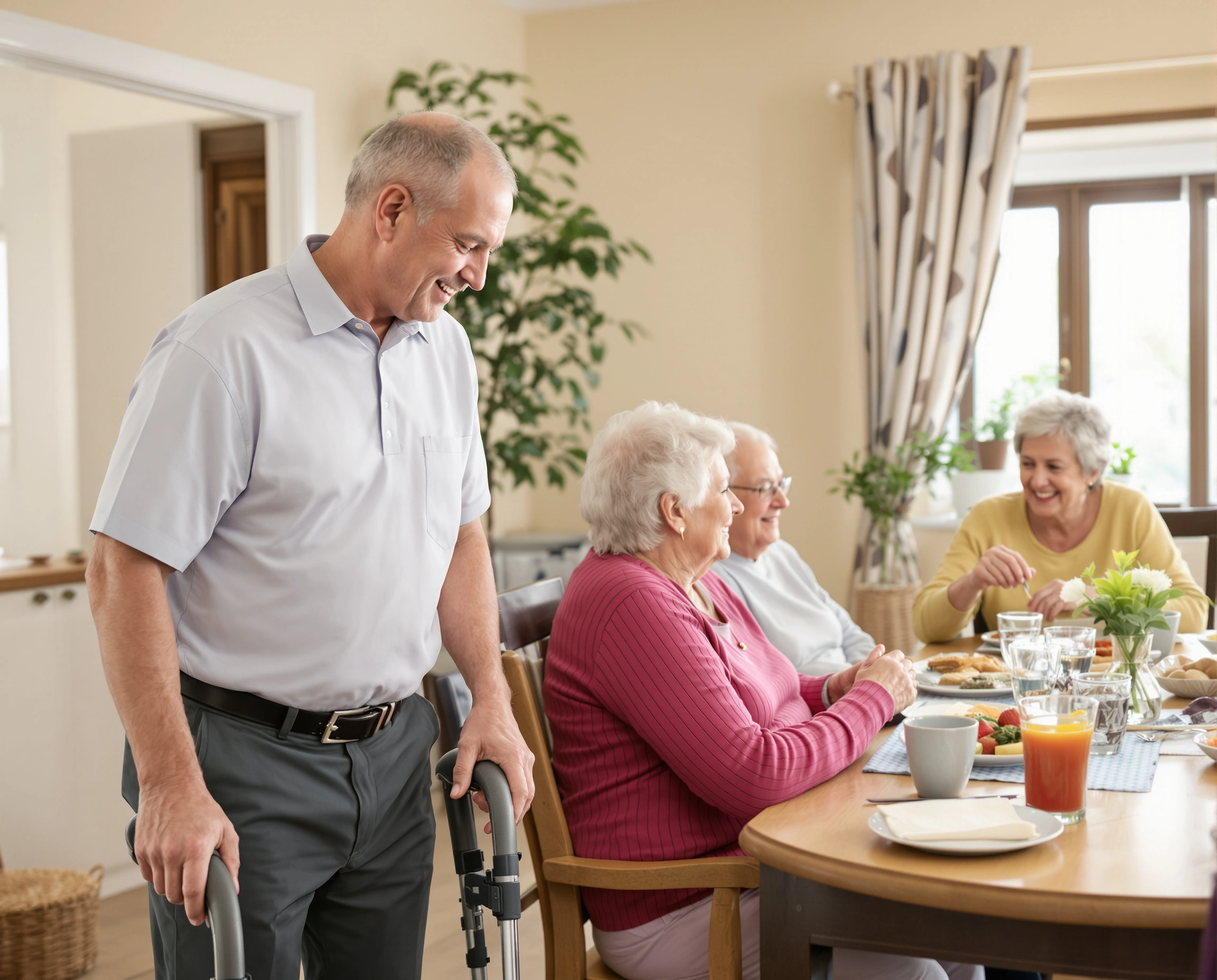 Older adults in conversation in home