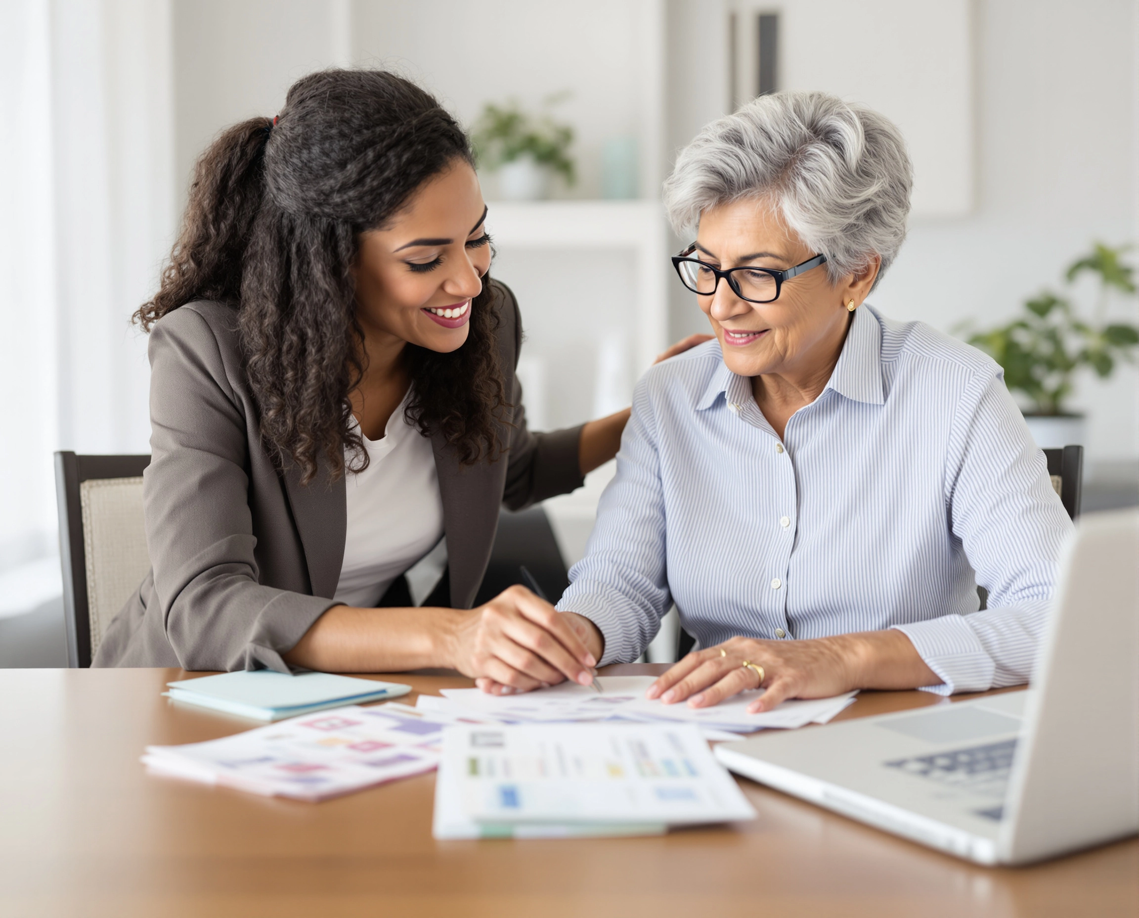 Elderly women and young women in conversation