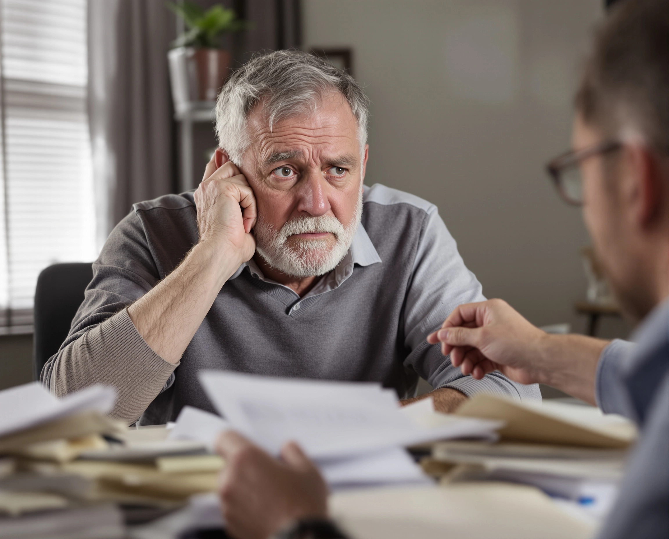 Older adult in tension after mistake