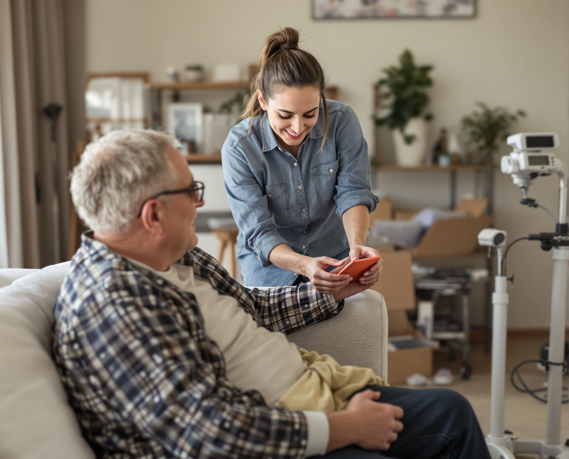 Caregiver taking care of the older man