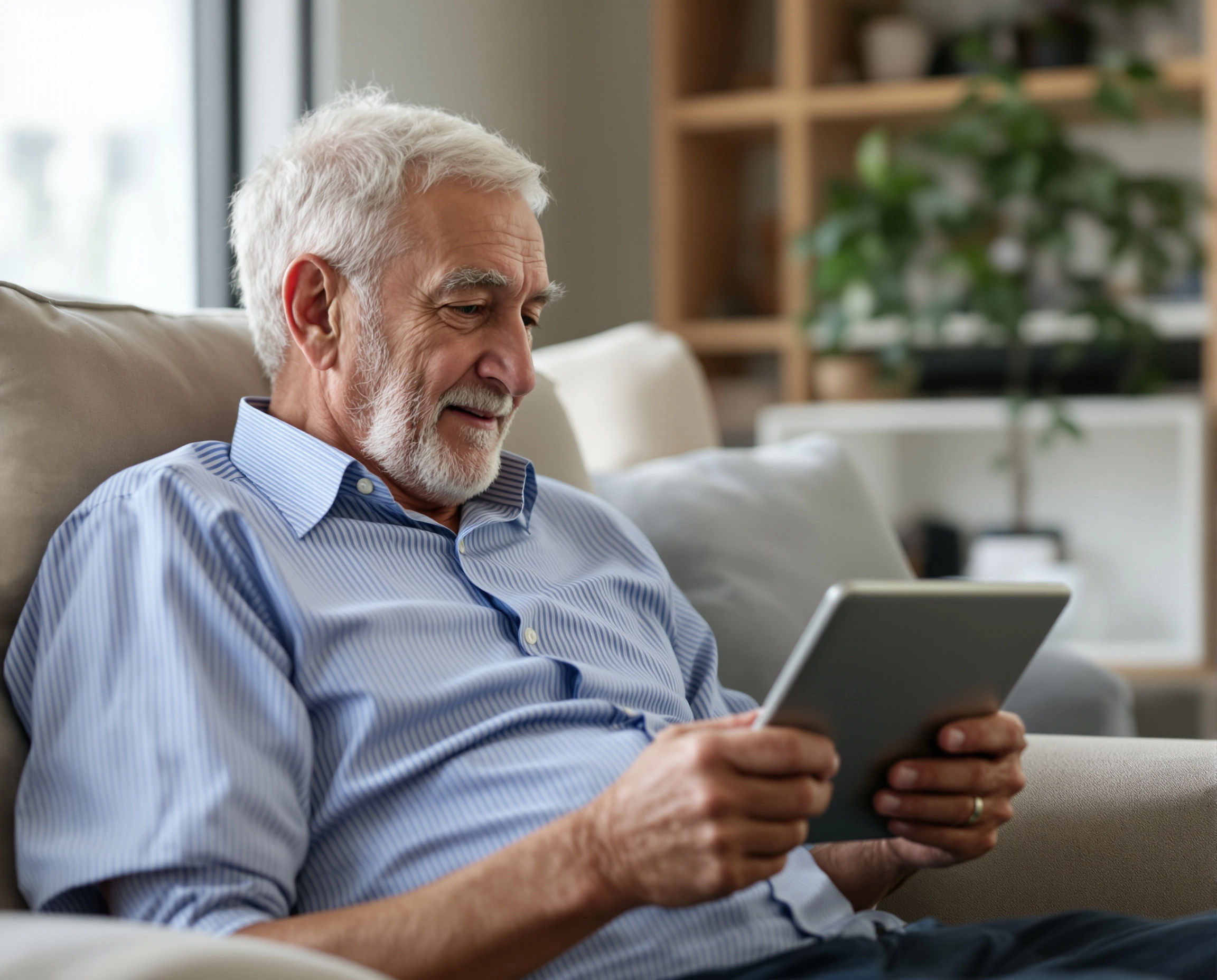 Older man watching the tablet 