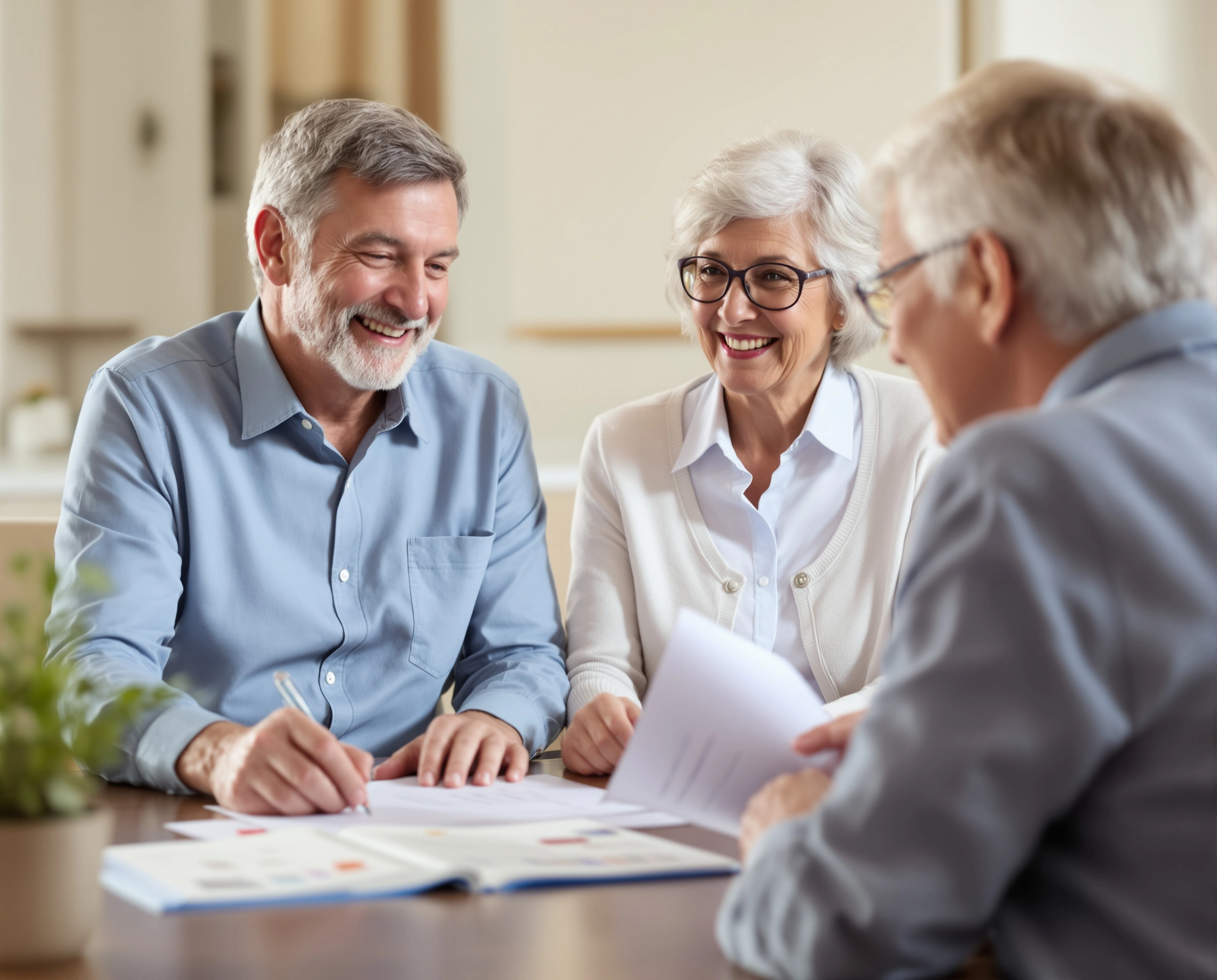 Older man signing at the document