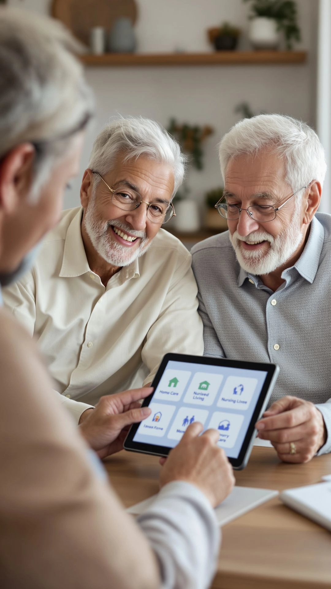 Older adults reviewing long term care insurance