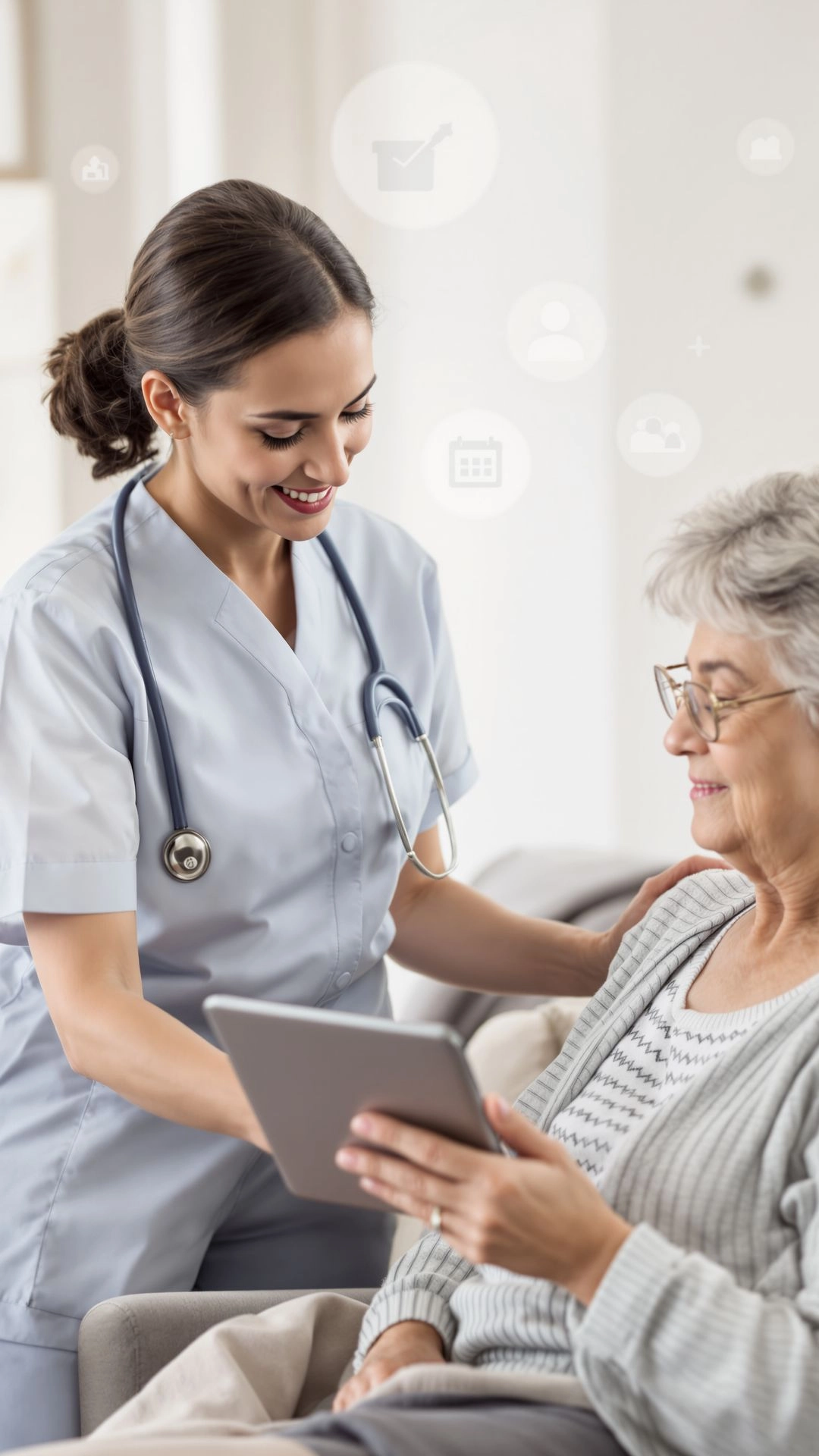 Doctor giving care to older women 