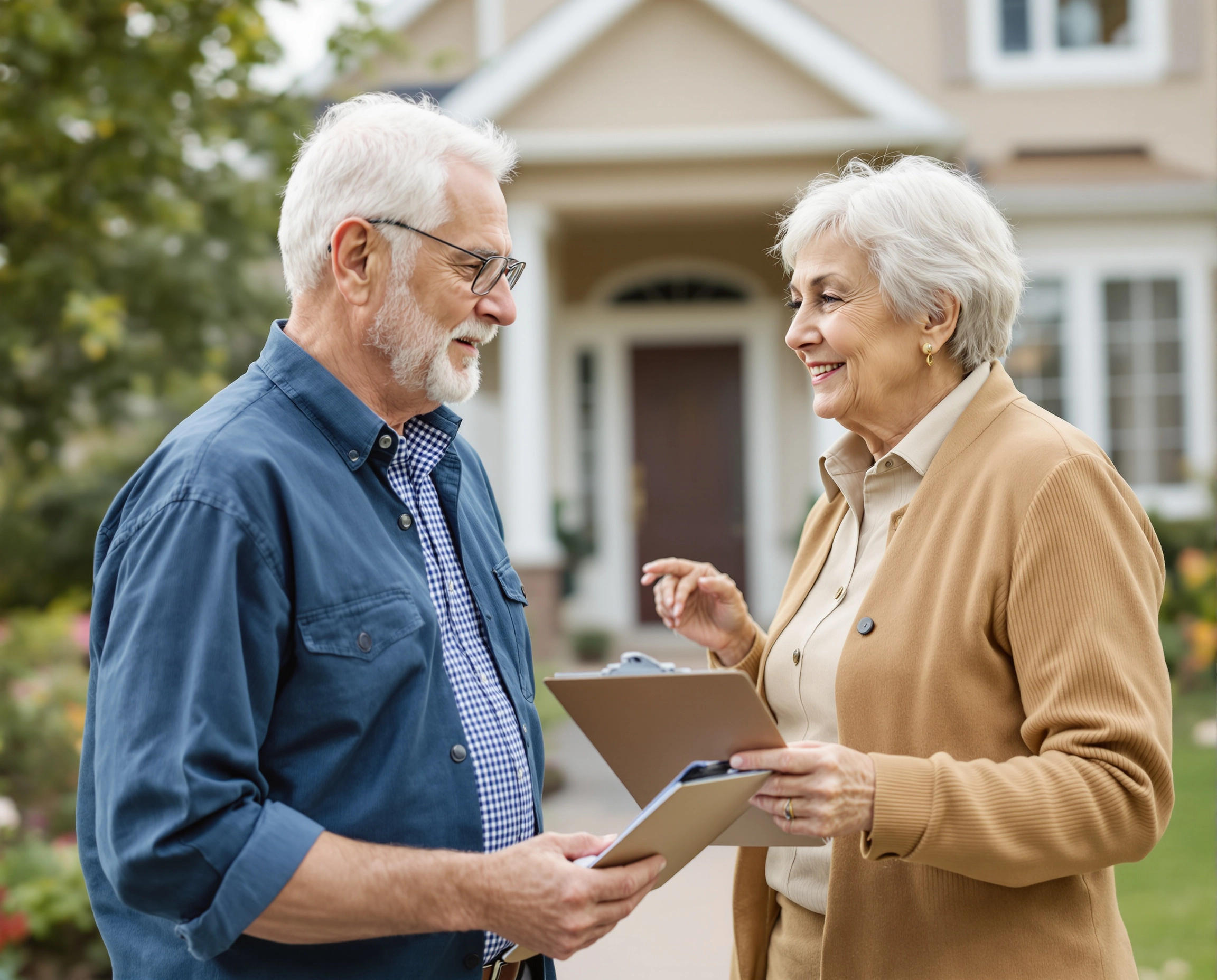 Older couple reviewing checklist for the reverse mortgages