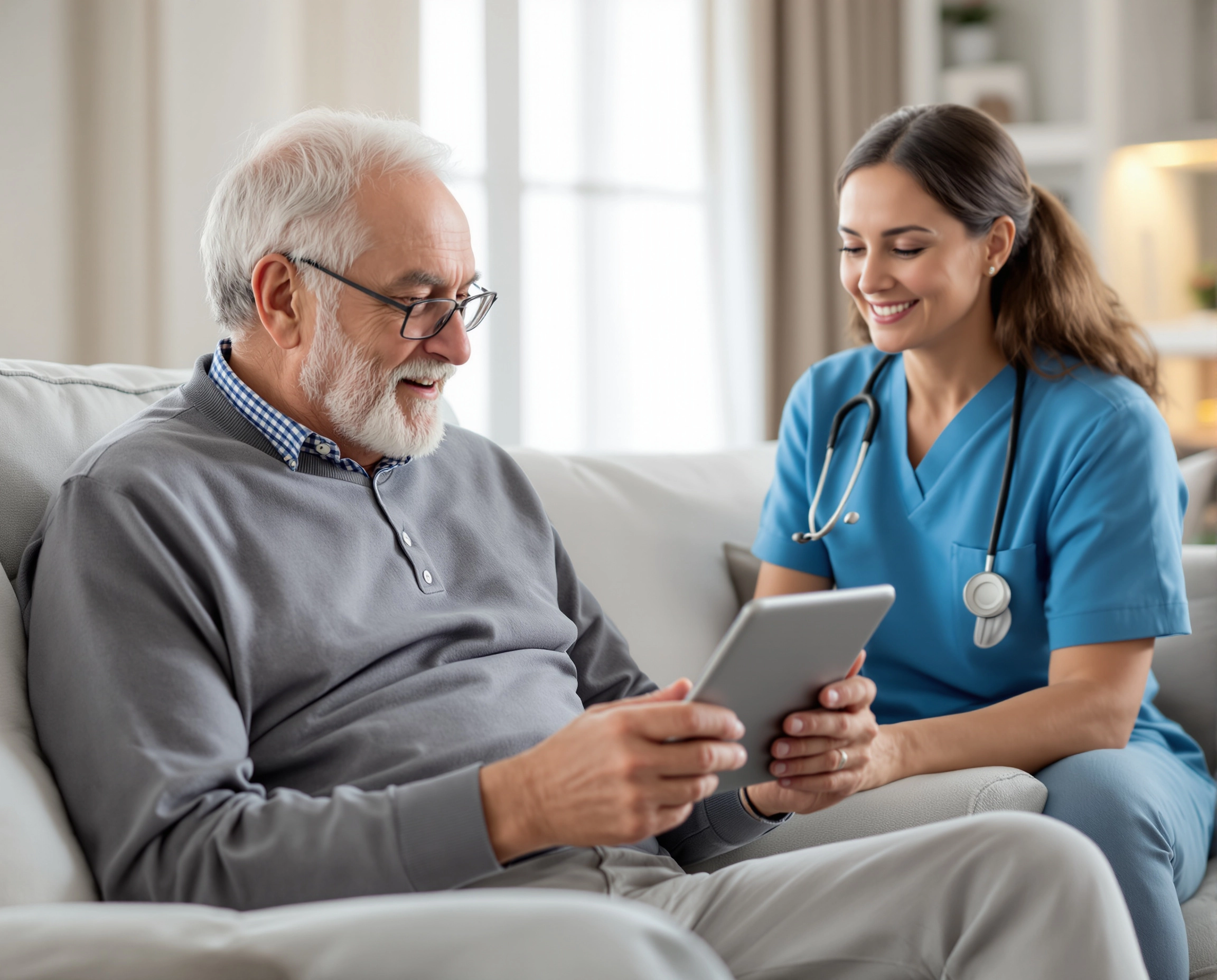 Caregiver giver taking care of the older man