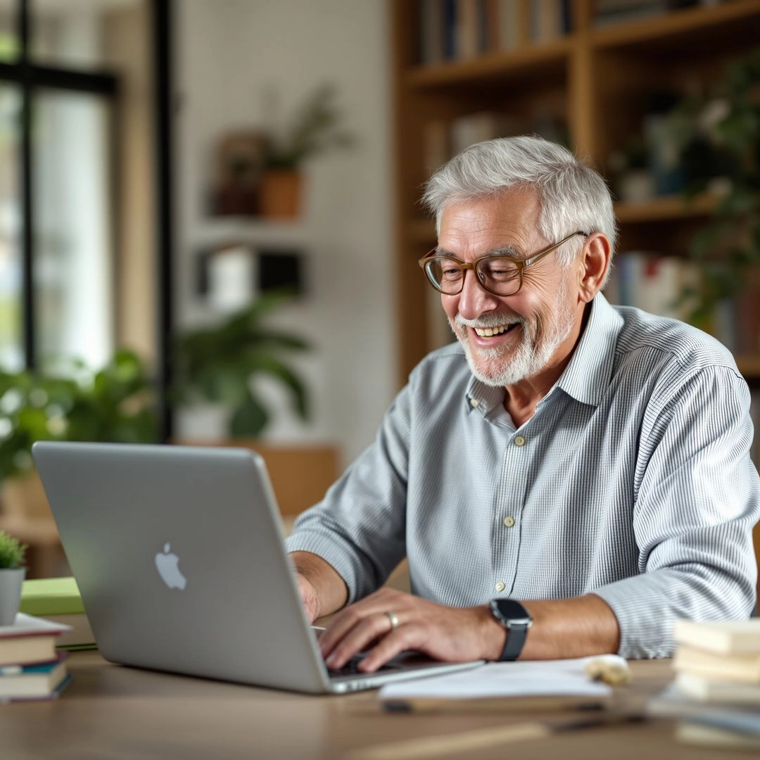 elderly man learning