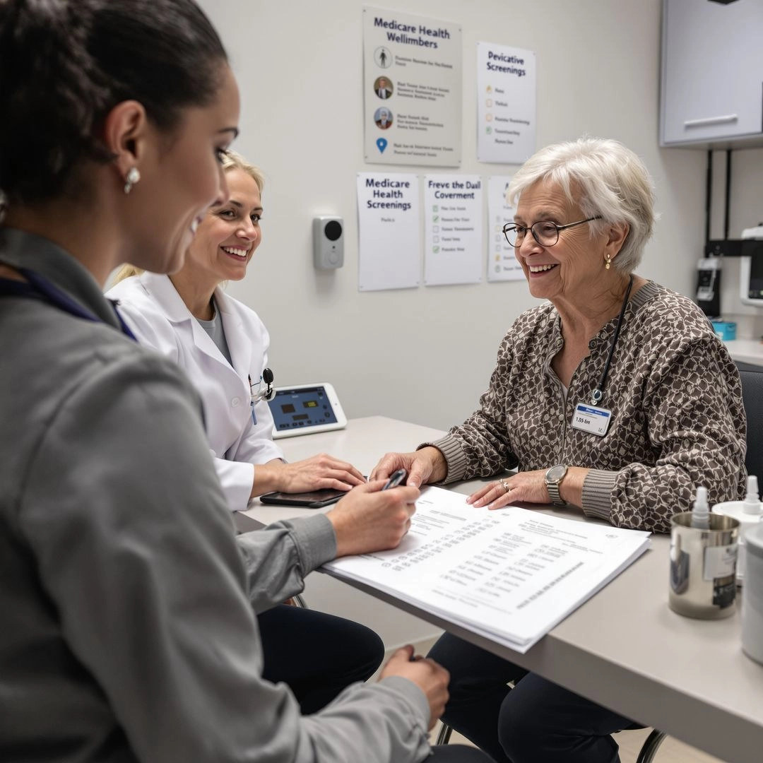 Elderly women with doctor in hospital