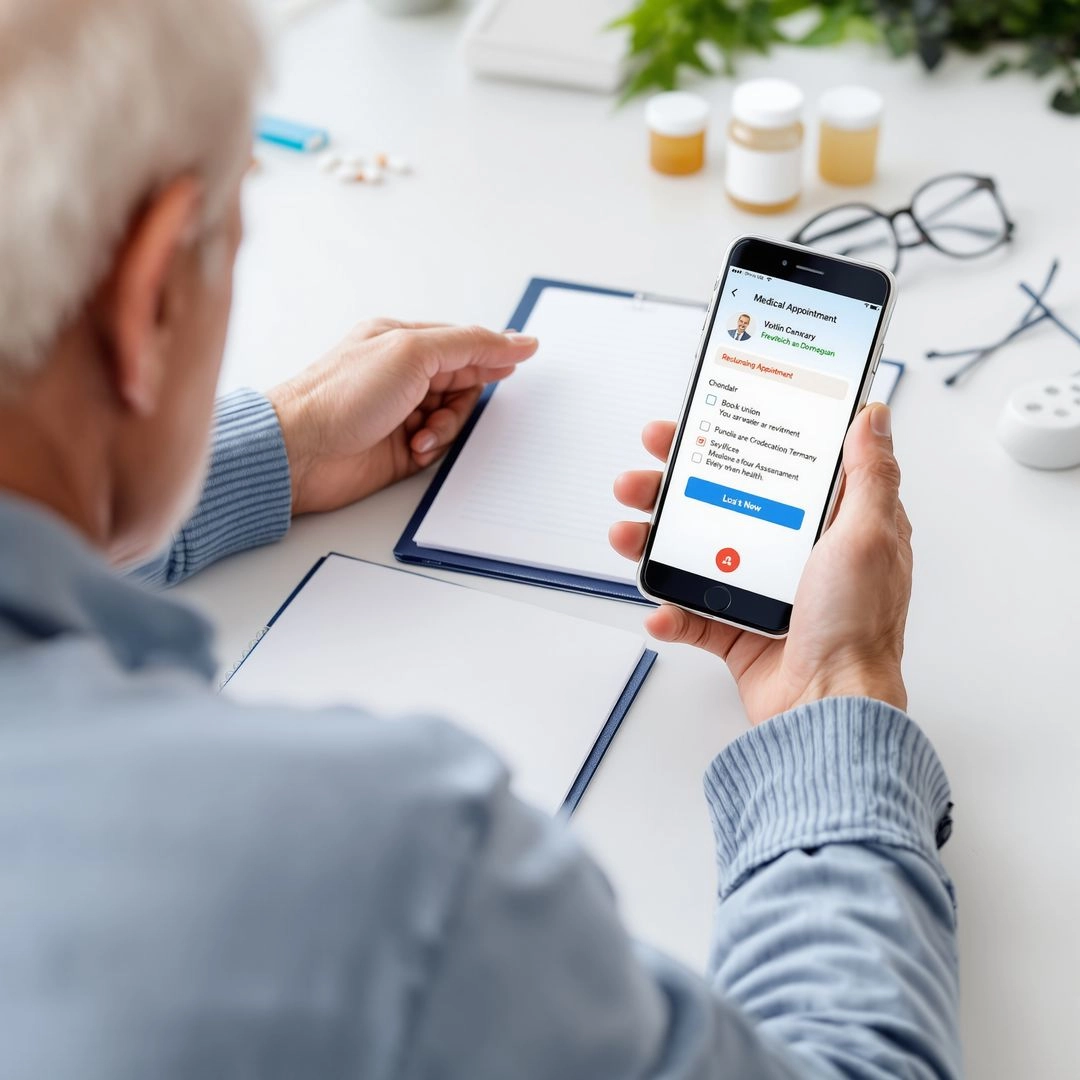 Elderly man booking appointment on mobile
