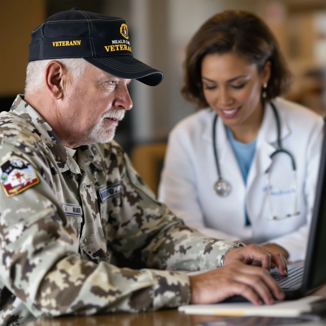 Veteran working on laptop