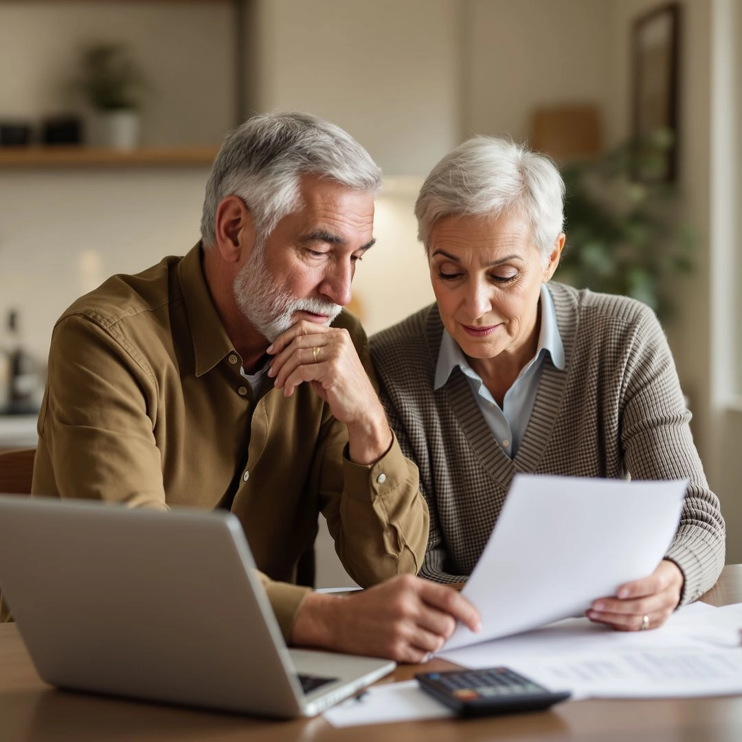 Elderly man discussing finance with elderly women