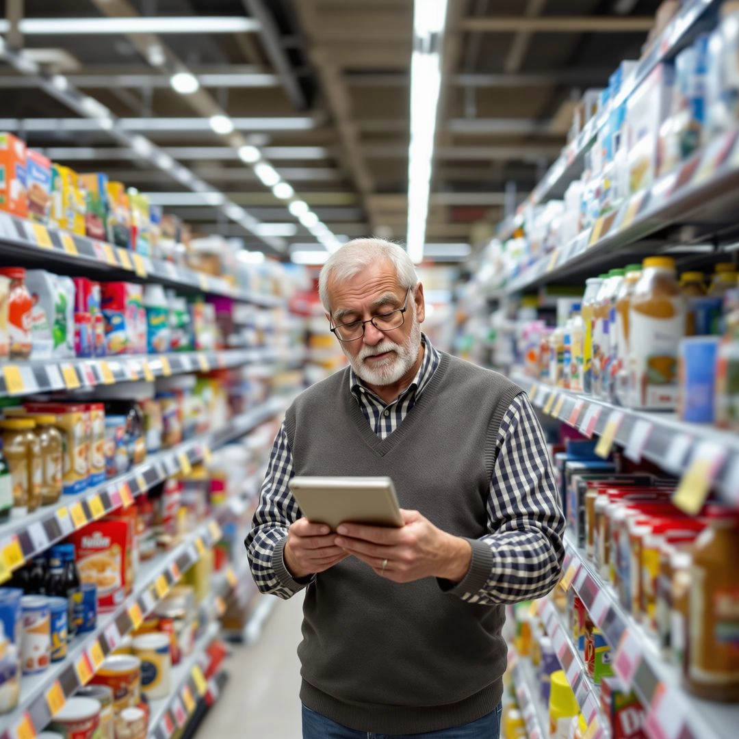 Elderly man seeing the stock in shop