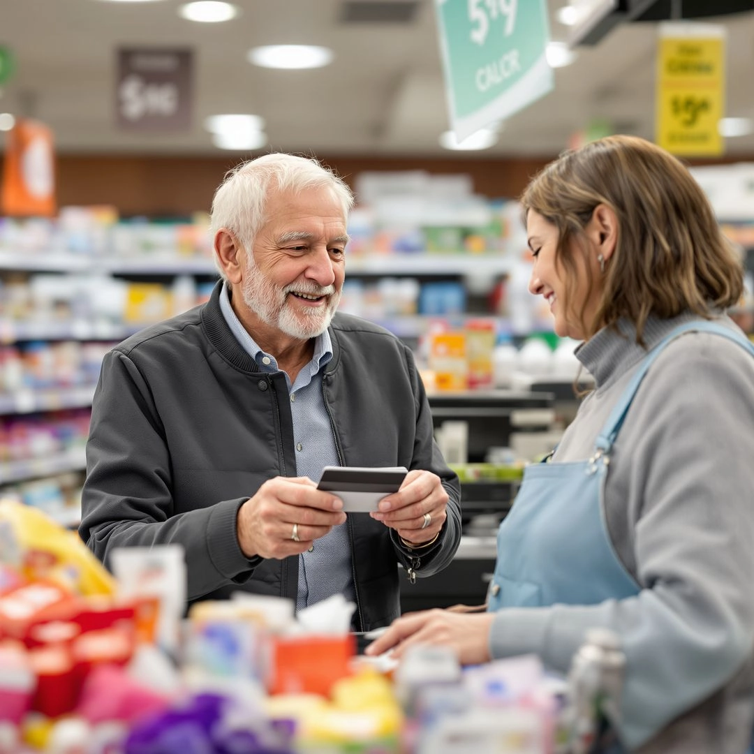 Consumer talking with shop employee