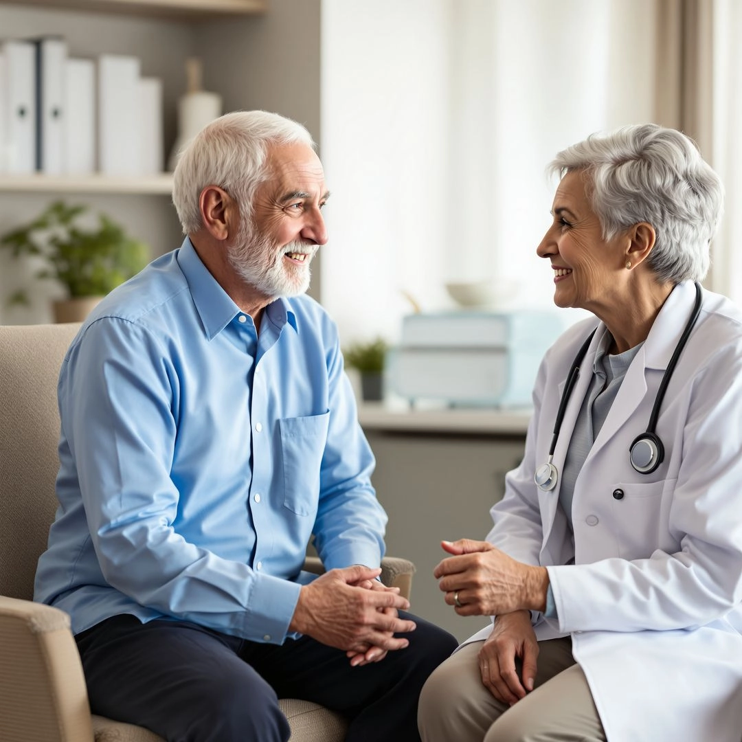 Doctor consulting with the elderly man in clinic 