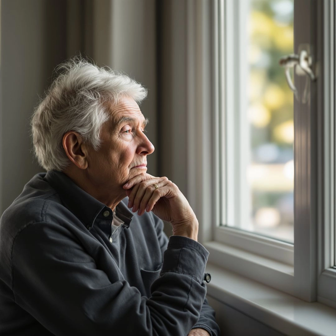 Elderly man seeing outside the window