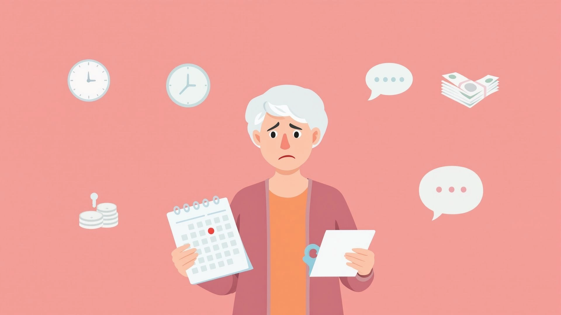 Illustration showing puzzled elderly women diagnosed with Alzheimer’s disease