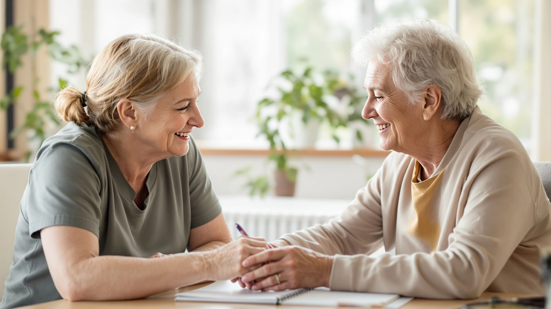 Two elderly women talking