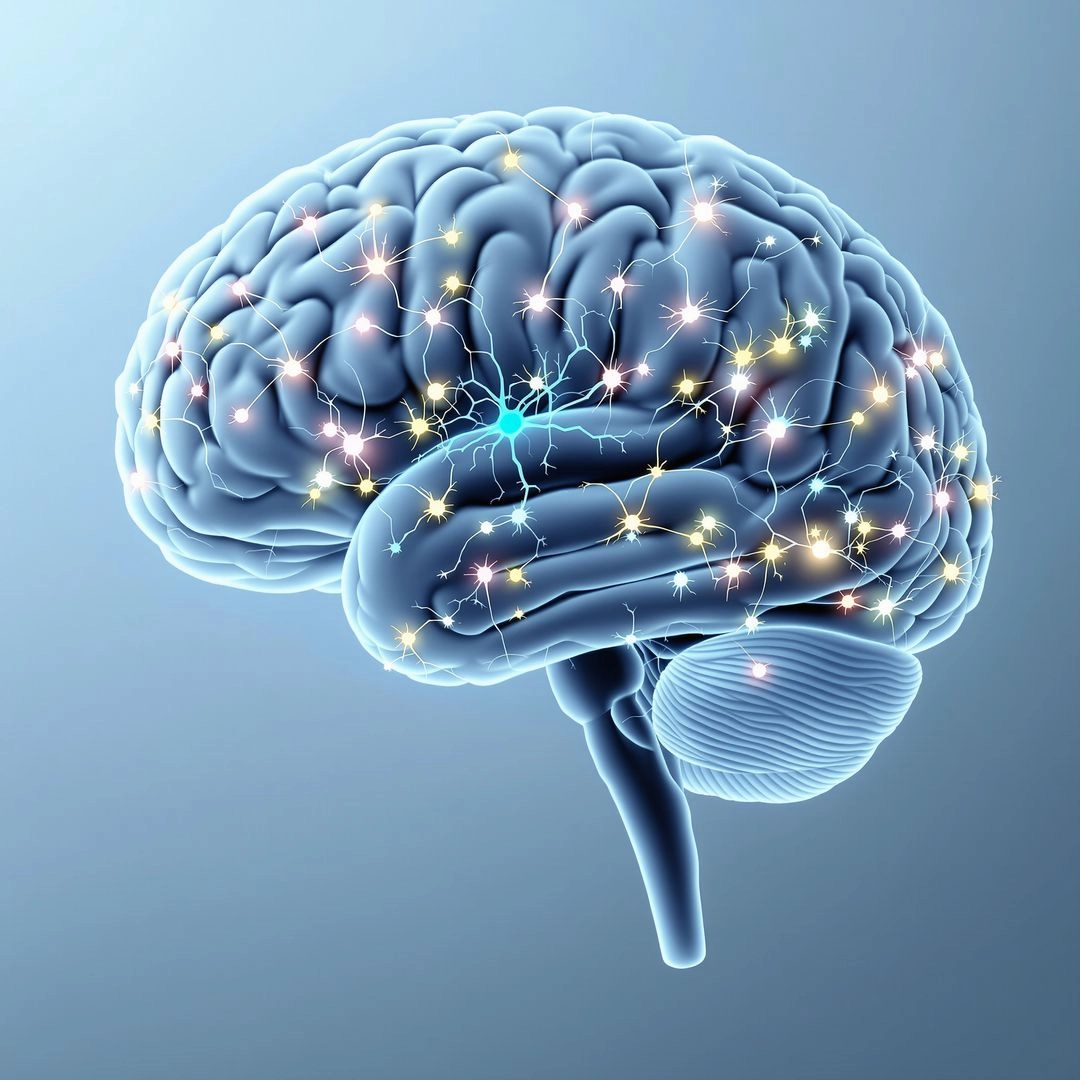 Realistic brain illustration showing dopamine neuron loss in Parkinson’s disease.