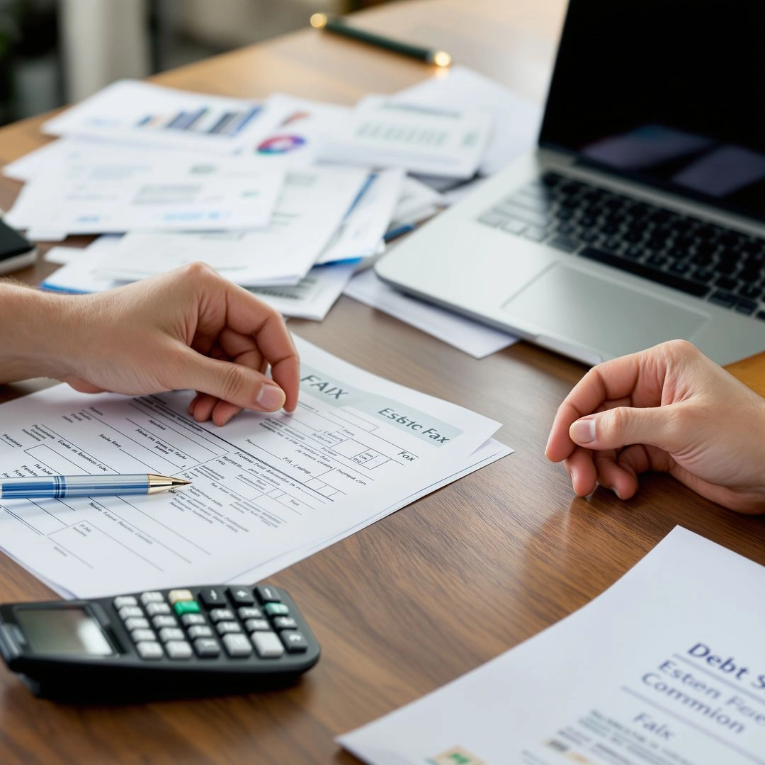 Hands organizing bills and financial papers to understand creditor payment order in an estate.