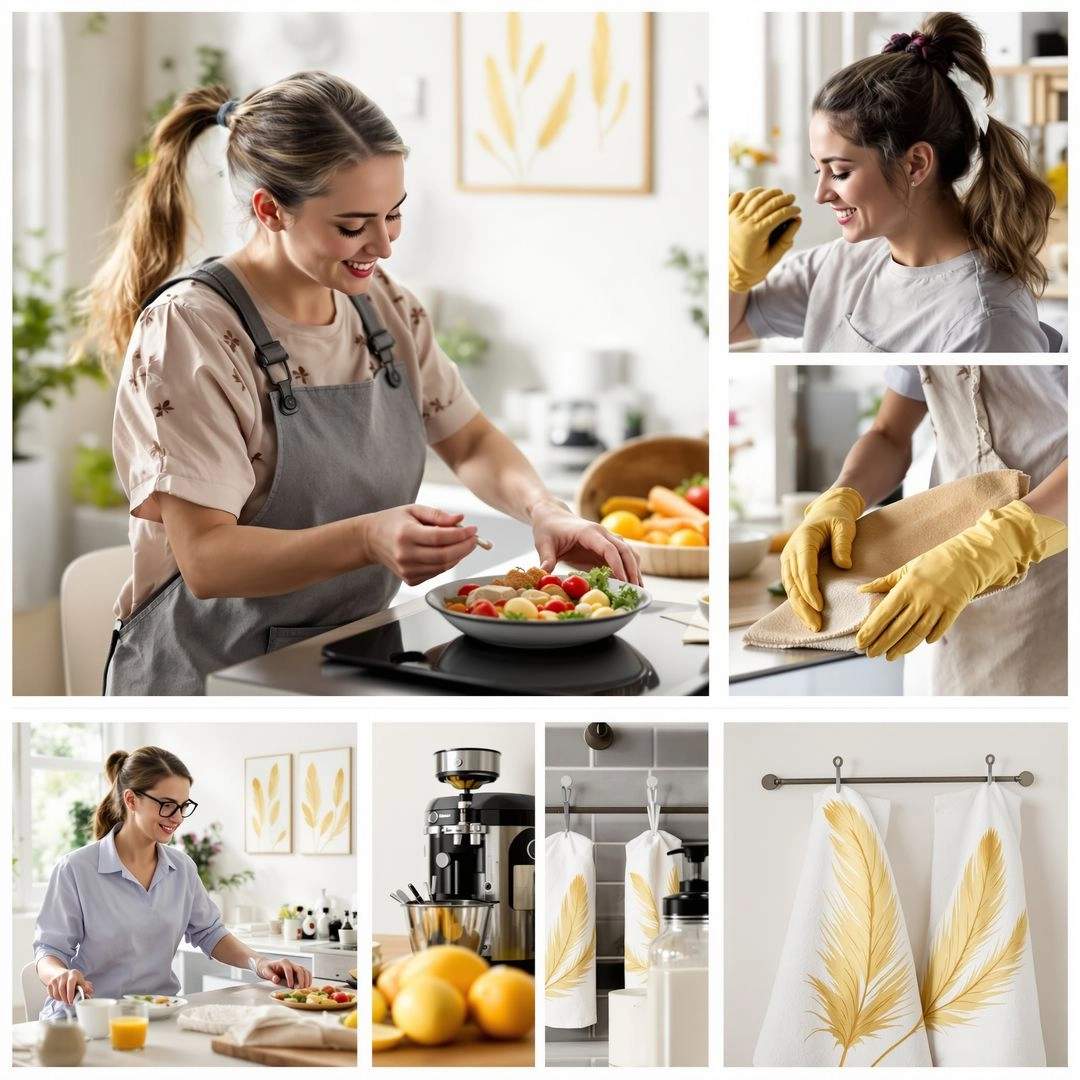 Caregiver performing common caregiving tasks such as meal prep, medication reminders, and emotional support for an older adult.