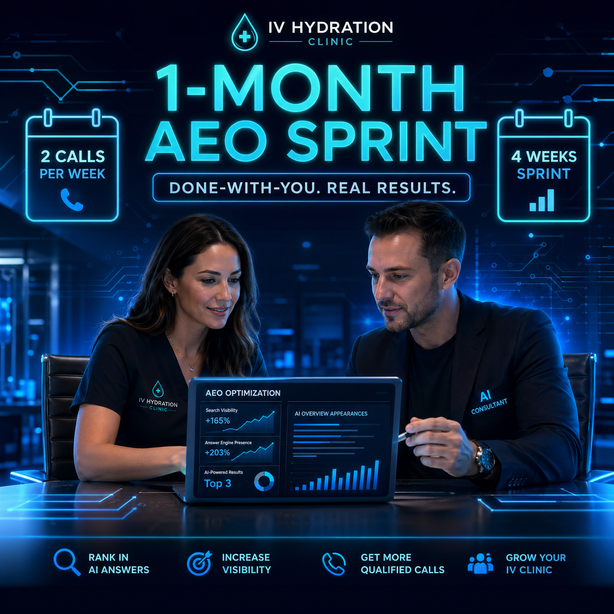 Alt Text: DriplyIQ AEO content wireframe aligning IV hydration landing page to business goals for mobile IV clinics in the Placer County.