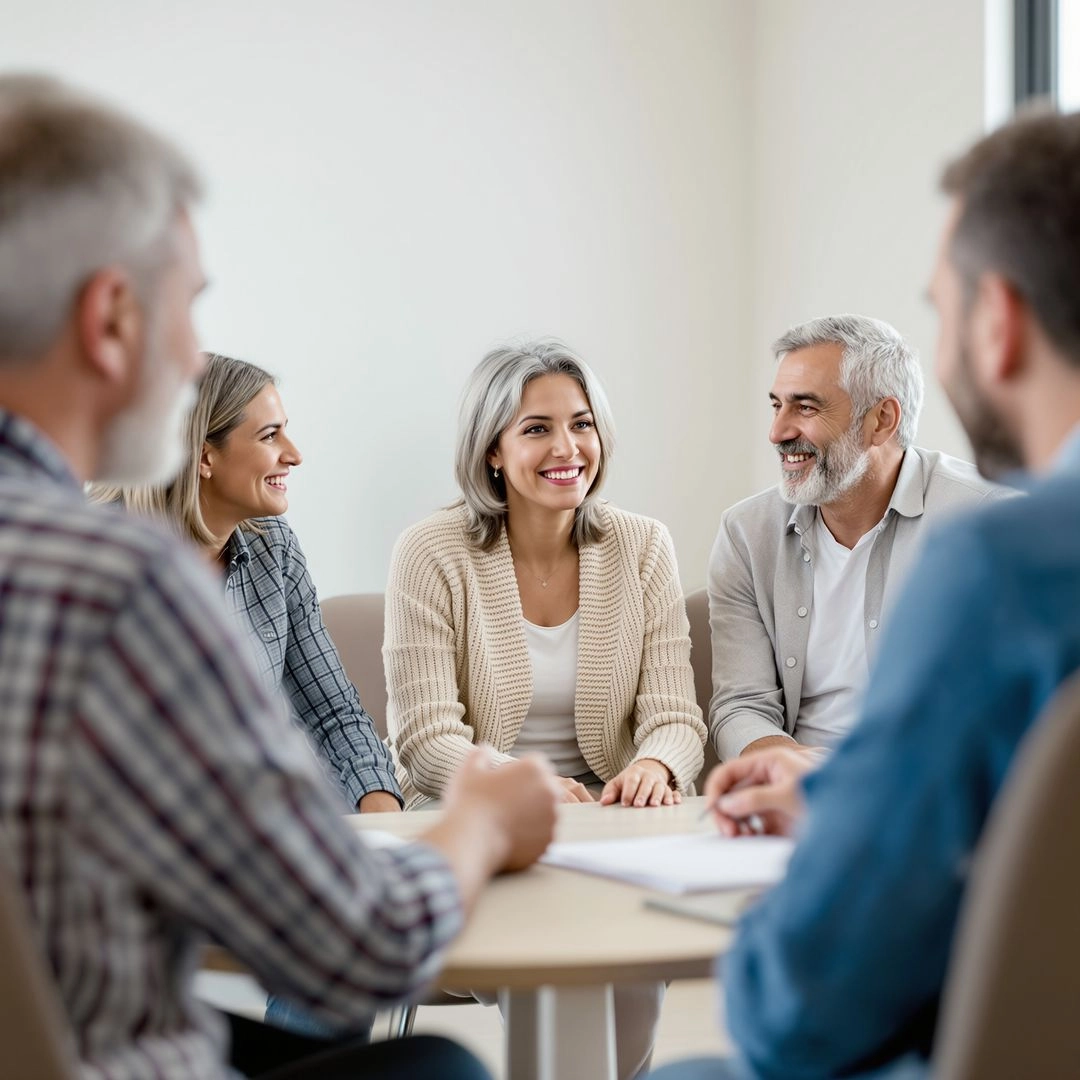Mediator guiding family members through elder care mediation to reach agreement.