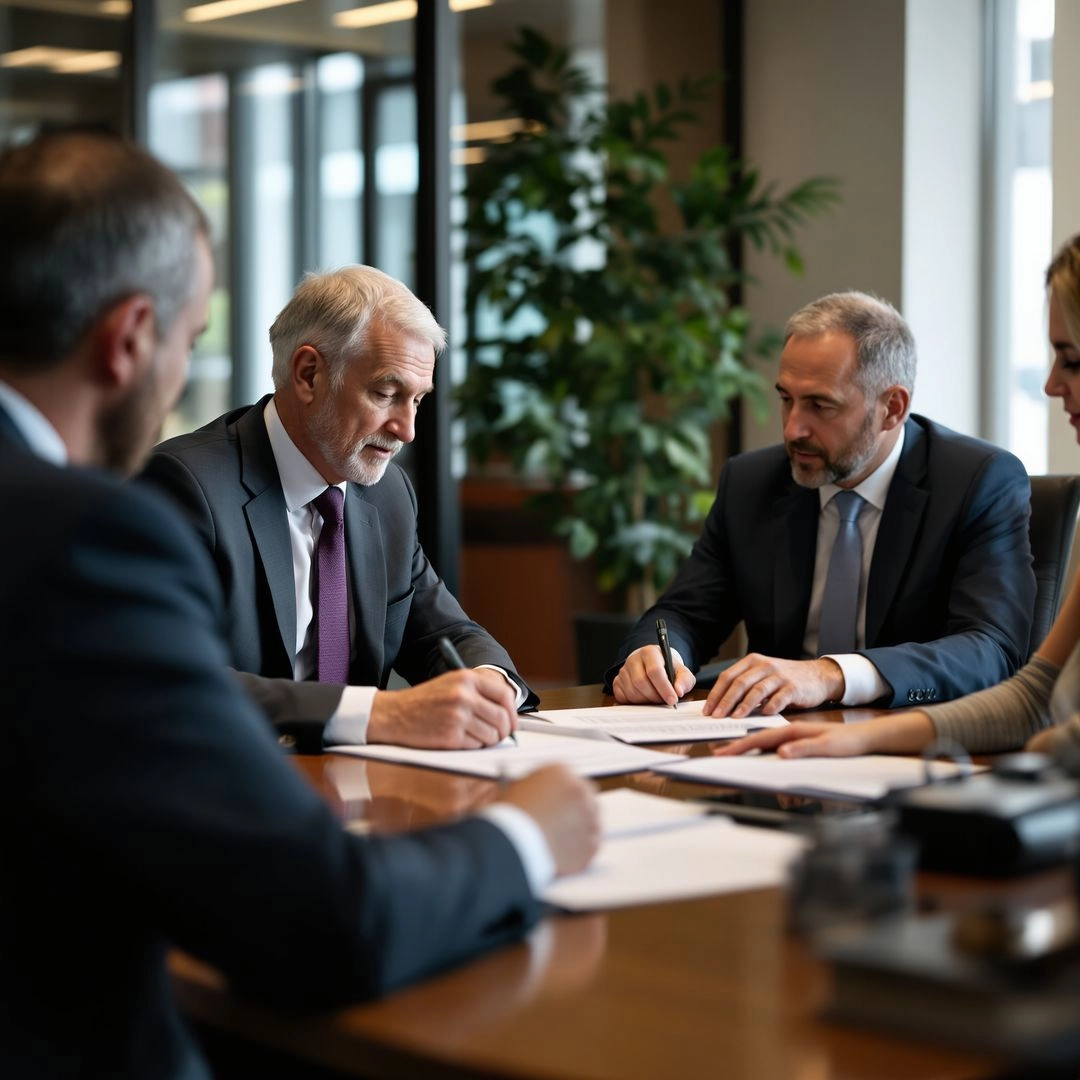 Senior participating in arbitration with a neutral arbitrator and both parties present.