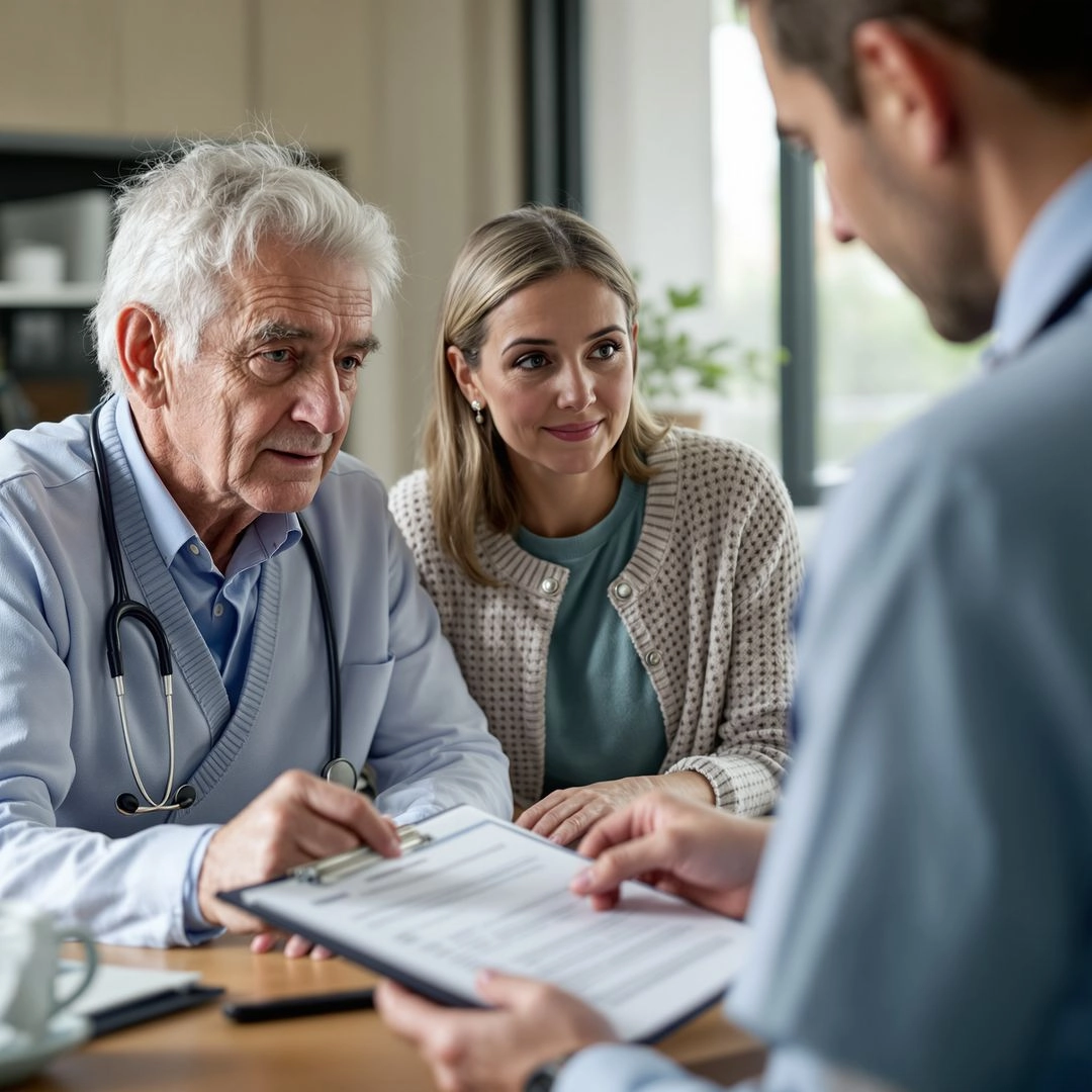 Attorney explaining springing power of attorney details to elderly couple during financial planning meeting.